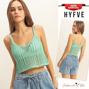 HYFVE Scoop Neckline Crochet Sleeveless Cropped Cover Up Cami Top | Lucite Green
